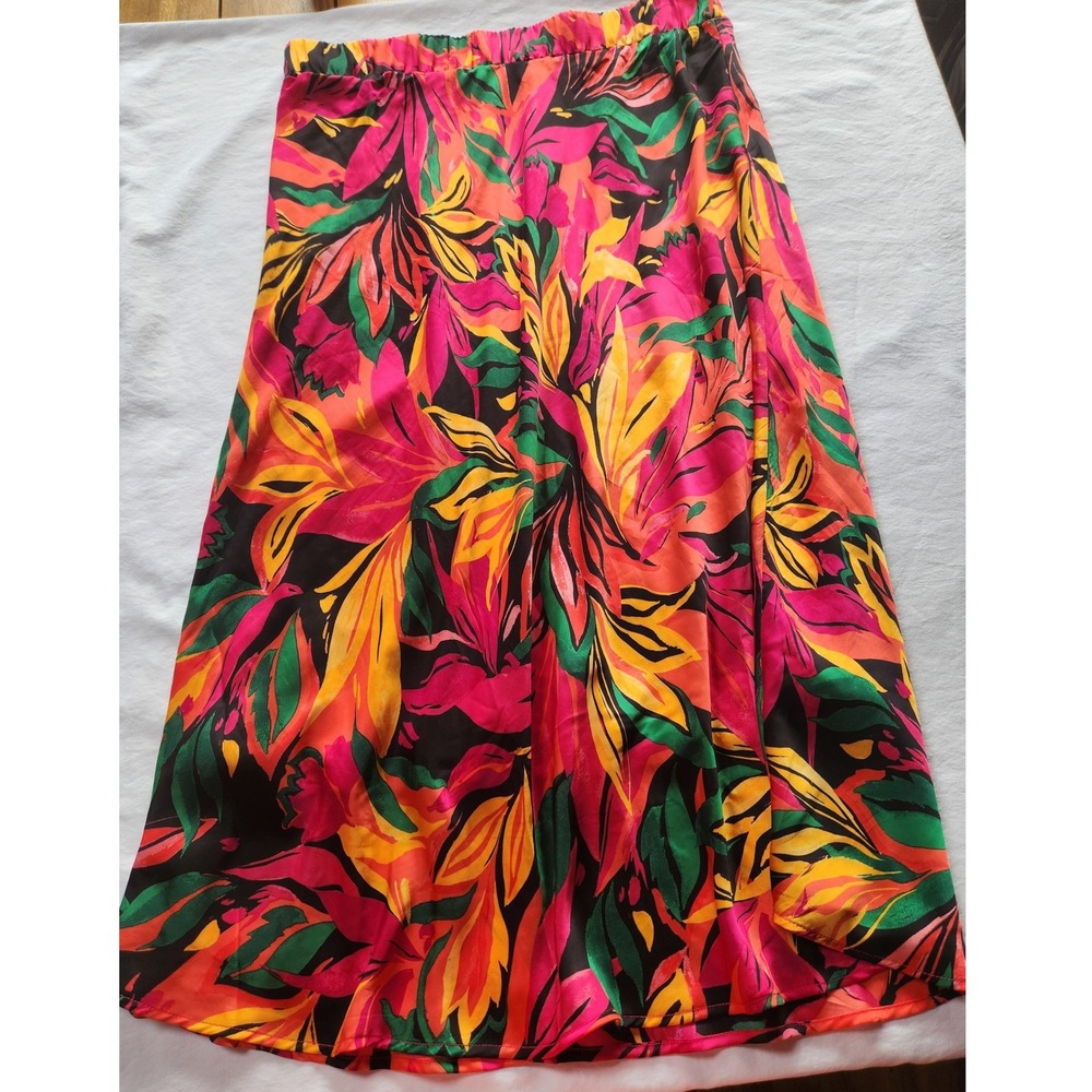 Meg & Margot Women XL Tropical Floral Maxi Skirt Elastic Waist Lined Multicolor